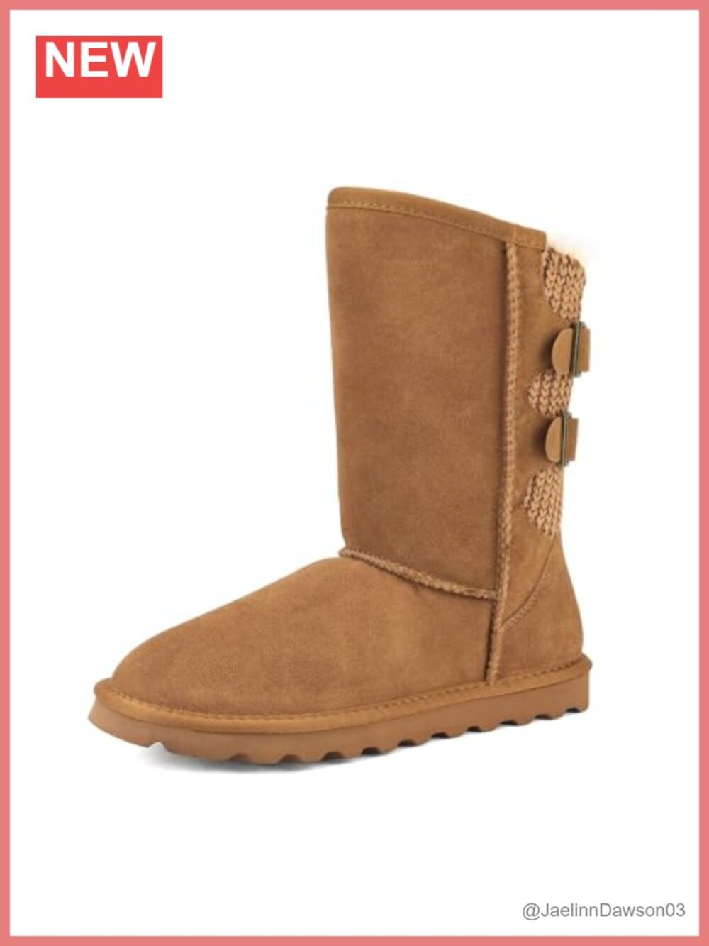 Mid Calf Fur Lined Winter Snow Boots with Buckle Straps Water Repellent Suede